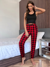 Women's 2pcs Pajama Set Letter Print Sleeveless Cami Top and Plaid Pants Sleepwear Sai Feel